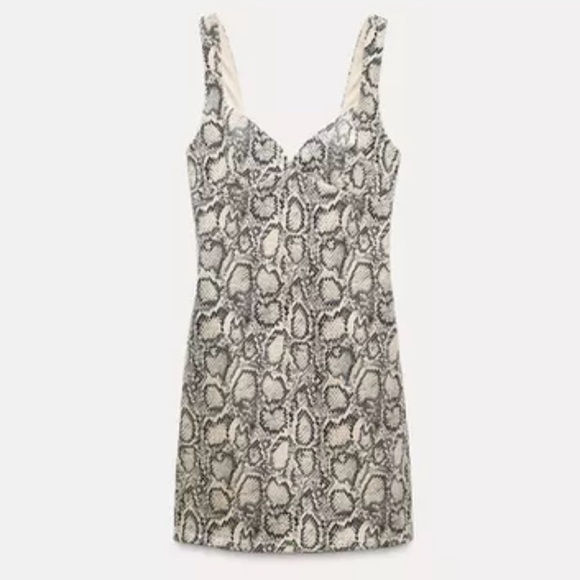 ZARA Animal Print Snakeskin Faux Suede Mini Dress Black & Ecru Size Medium‎ - Picture 2 of 13